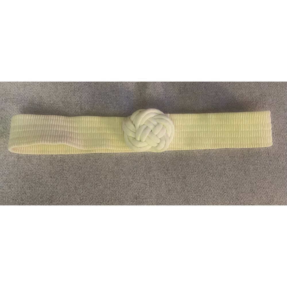 Vintage Cream Stretch Belt w/ Braided Knot Buckle | Wide Elastic Waist Belt
